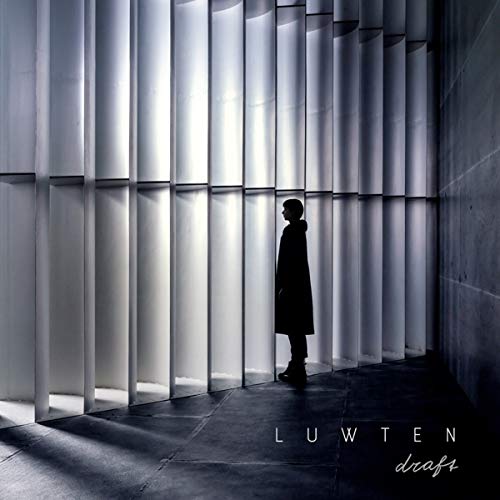 A silhouette of a person stands before a curved wall of vertical light panels.