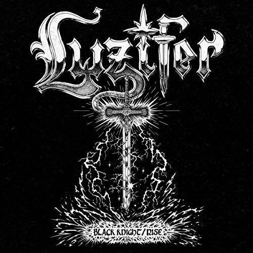 Black and white album cover with ornate lettering and a sword motif.