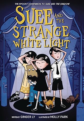 Book cover: children shielding eyes from a bright white light, cats present.
