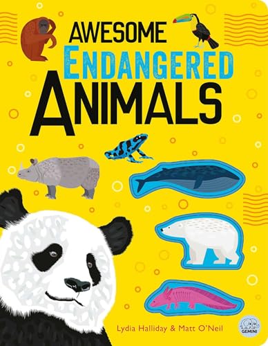 Book cover featuring illustrations of endangered animals like pandas and whales.