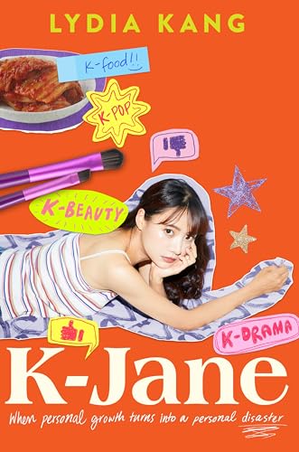 Book cover for “K-Jane” featuring a woman surrounded by Korean cultural icons.