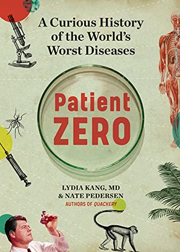 Book cover: “Patient Zero” with medical imagery, a monkey, and portraits.