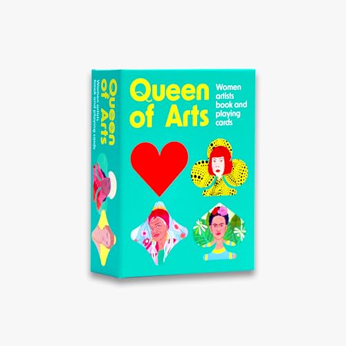 Turquoise box for "Queen of Arts" playing cards featuring female artists.