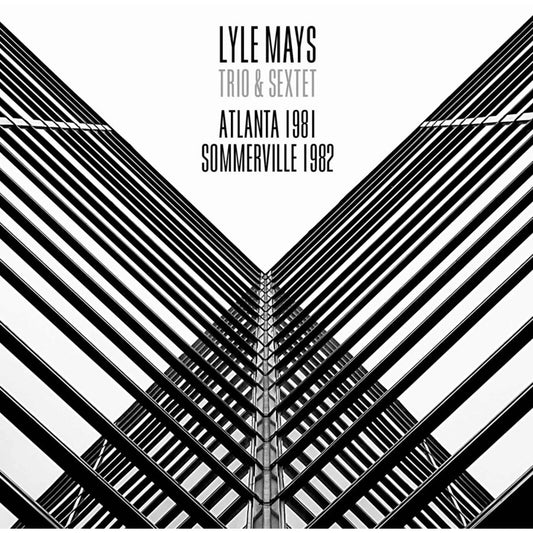 CD cover for Lyle Mays Trio & Sextet live albums, black and white abstract design.