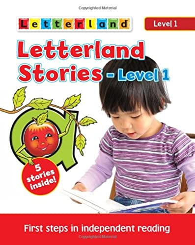 Book cover: “Letterland Stories Level 1” with a child reading.
