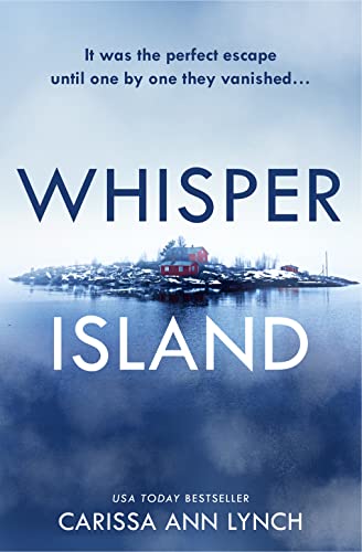 Book cover: “Whisper Island” with a snowy island scene and large title.