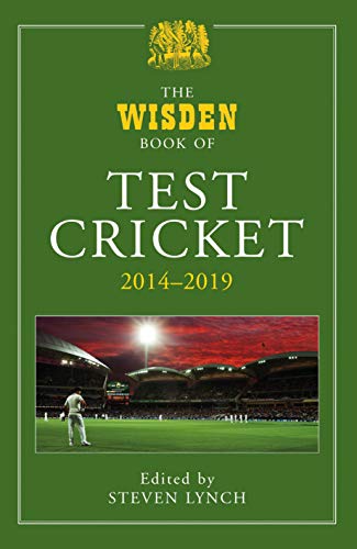 Book cover: "The Wisden Book of Test Cricket 2014-2019" with cricket stadium image.