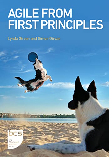 Book cover: "Agile From First Principles" with jumping and watching dogs.