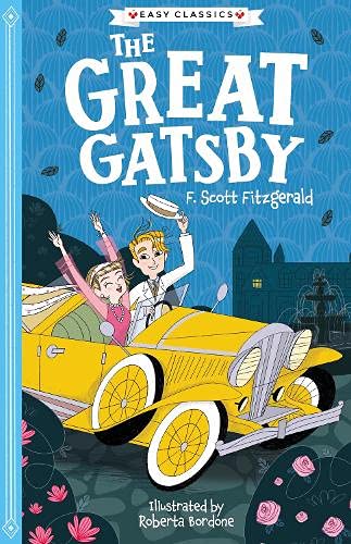 Illustrated cover of “The Great Gatsby” featuring a yellow vintage car.
