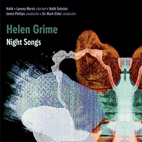 CD cover for Helen Grime’s “Night Songs” with abstract, textured imagery.