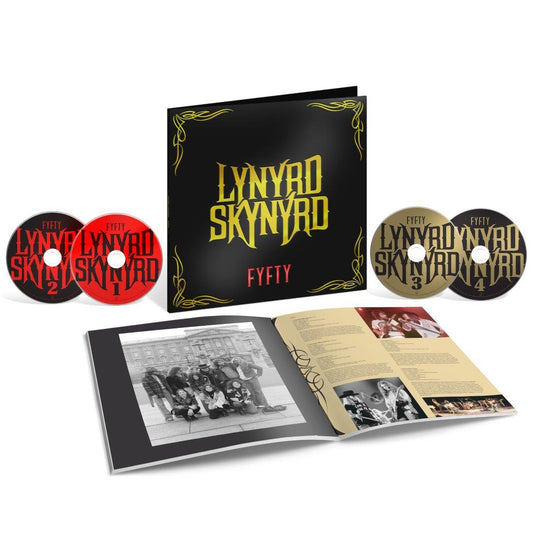 "Lynyrd Skynyrd FYFTY CD box set with 4 CDs and booklet."