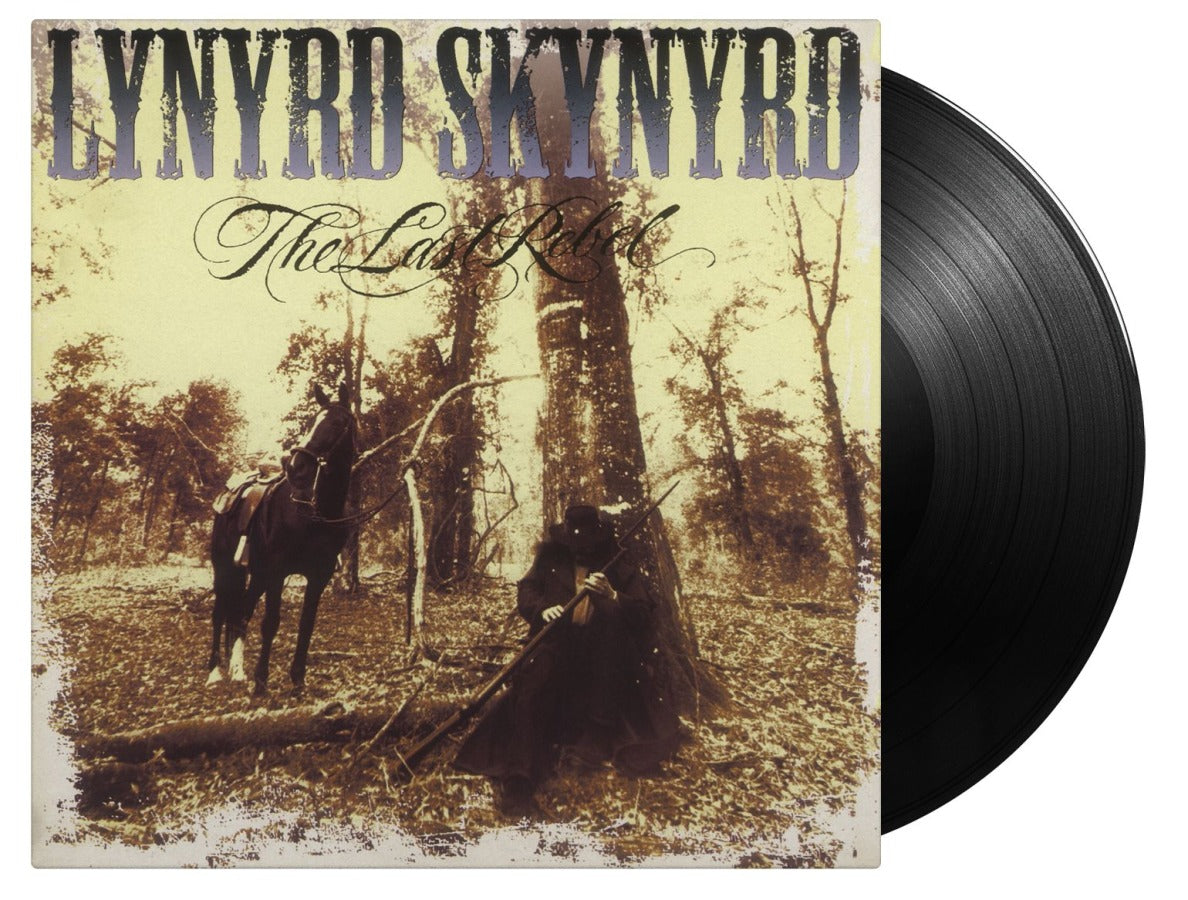 Lynyrd Skynyrd “Last Rebel” vinyl record with a sepia-toned cover.