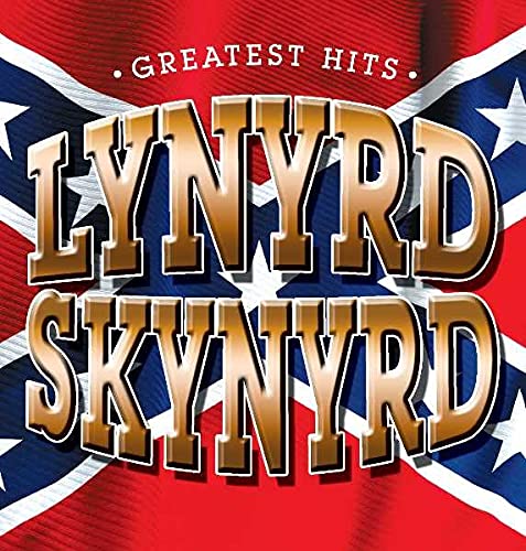 Lynyrd Skynyrd Greatest Hits CD cover featuring gold text over a red and blue flag.