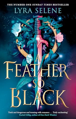 Book cover featuring a central sword surrounded by flowers and feathers against dark background.