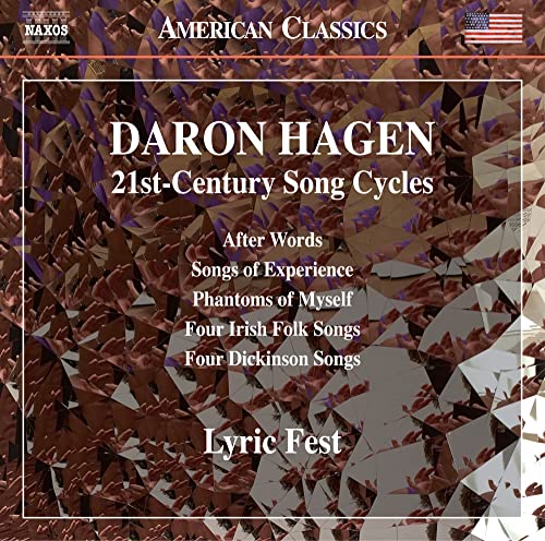 CD cover for Daron Hagen: 21st-Century Song Cycles with a geometric, kaleidoscopic background.