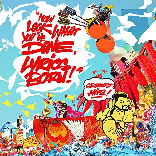 Album cover with red text, a yellow cartoon figure, and colorful abstract collage elements.