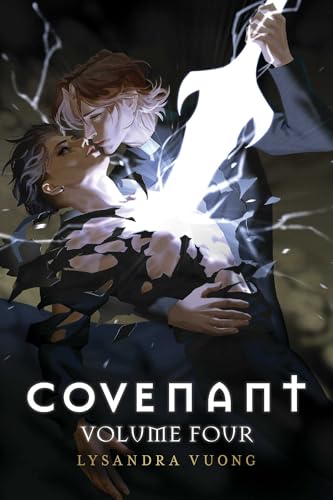 A glowing sword pierces a person held by another in this dark fantasy illustration.