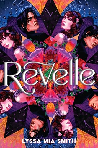 Book cover for “Revelle” featuring multiple faces and colorful geometric designs.