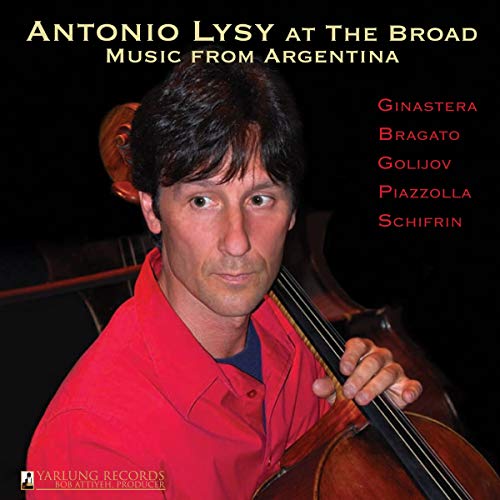 Antonio Lysy, cellist, portrait on CD cover with composers’ names.