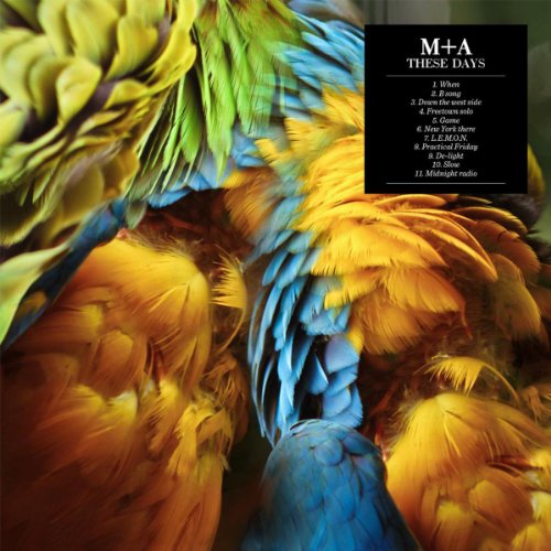 The image is a CD cover for "M + A - These Days" with EAN 5065002002570. #### Alt text: "CD cover with parrots and tracklist on a black square."