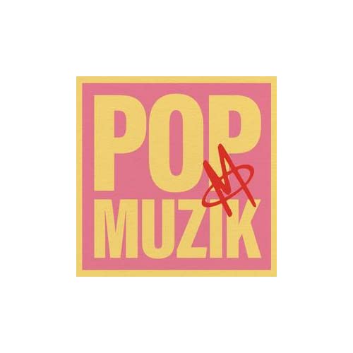 Pink square with yellow text "POP MUZIK" and red scribble design.