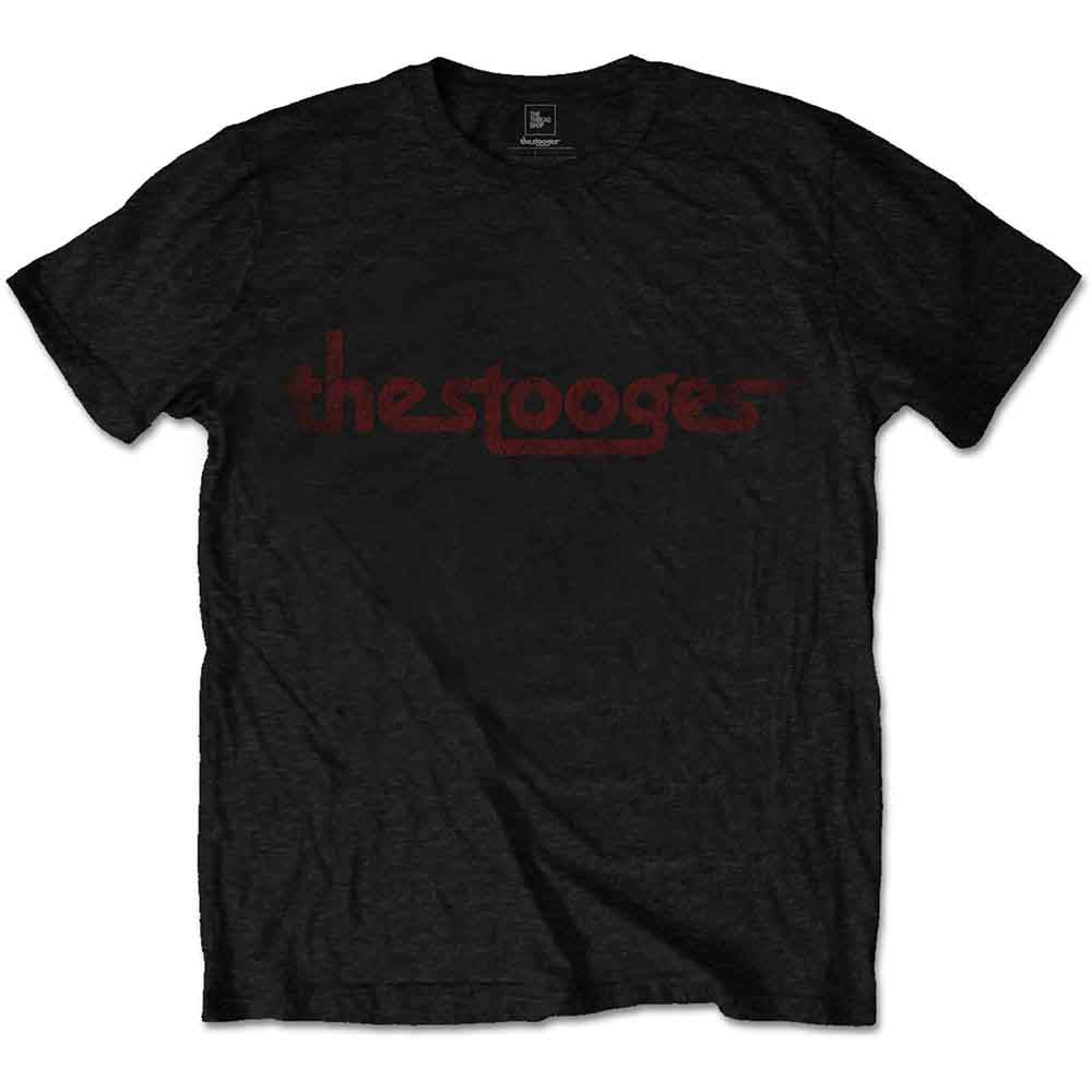 Black t-shirt with a red, distressed "the stooges" logo print.