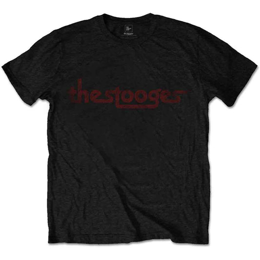 Black t-shirt with a red, distressed "the stooges" logo print.