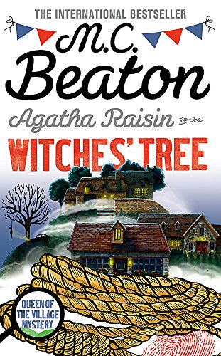 Book cover for Agatha Raisin and the Witches' Tree featuring cottages and a rope.