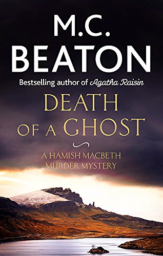 Book cover for Death of a Ghost by M.C. Beaton featuring a Scottish landscape.