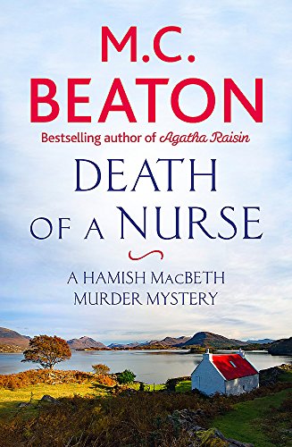 Book cover for Death of a Nurse by M.C. Beaton showing a Scottish landscape.