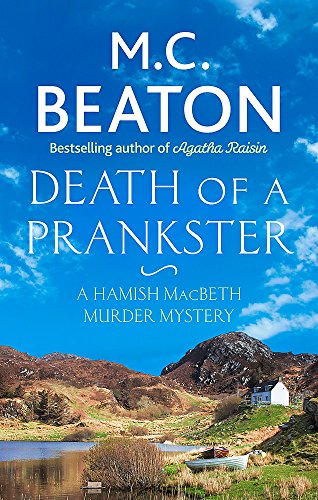 Book cover: "Death of a Prankster" with a Scottish highland landscape.