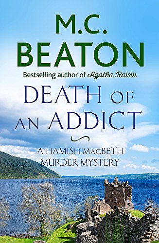 Book cover: "Death of an Addict" with a Scottish castle landscape.
