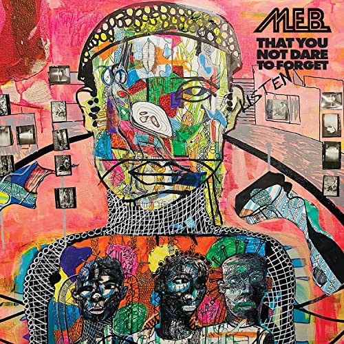 Colorful, abstract portrait of a person with collage elements and text.