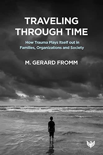 Book cover: lone figure on beach under stormy sky, title "Traveling Through Time".