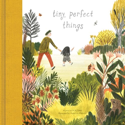 Book cover: illustrated father and daughter walking in a colorful garden.
