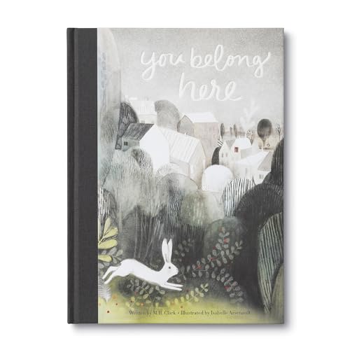 Book cover with watercolor landscape, a rabbit, and the title "You Belong Here".