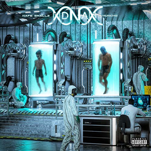 CD cover for "DNA" by M Huncho & Nafe Smallz, featuring figures in tubes.