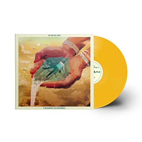 M Huncho’s “Chasing Euphoria” vinyl record with illustrated cover and yellow disc.