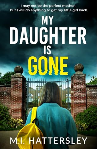 A woman with a yellow backpack stands before a brick gate under stormy skies.