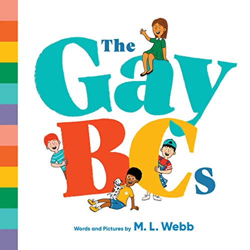 Book cover with colorful letters, children, and a dog, titled "The GayBCs".