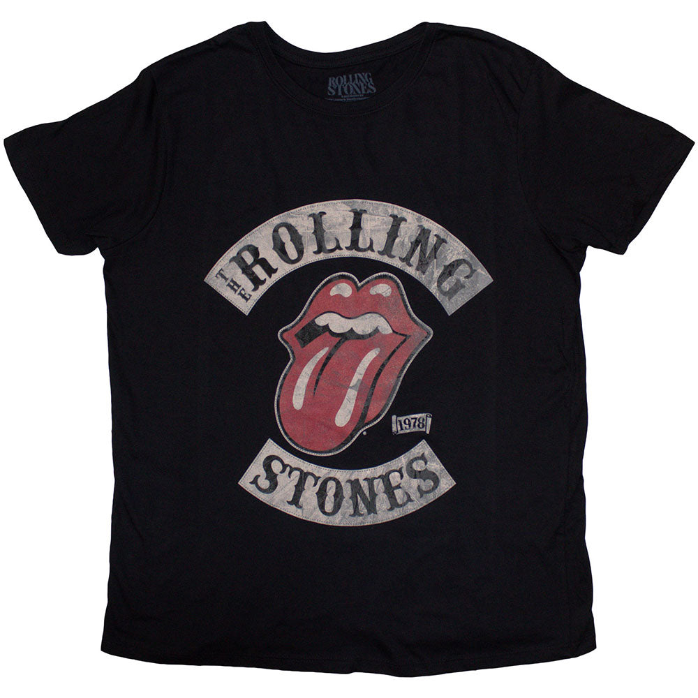 White women's t-shirt with The Rolling Stones "Tour 1978" logo.