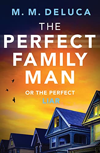 Book cover with large white text, houses, and a sunset background.