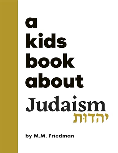Book cover with bold black text reading "A Kids Book About Judaism" and Hebrew script.
