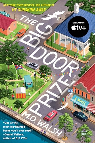 Book cover: illustrated small town street scene with large title text.