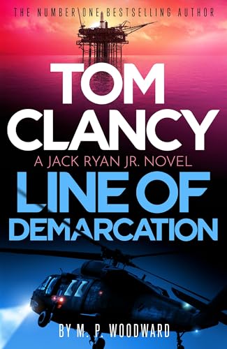 Book cover: “Line of Demarcation” with oil rig, helicopter, and dramatic sky.