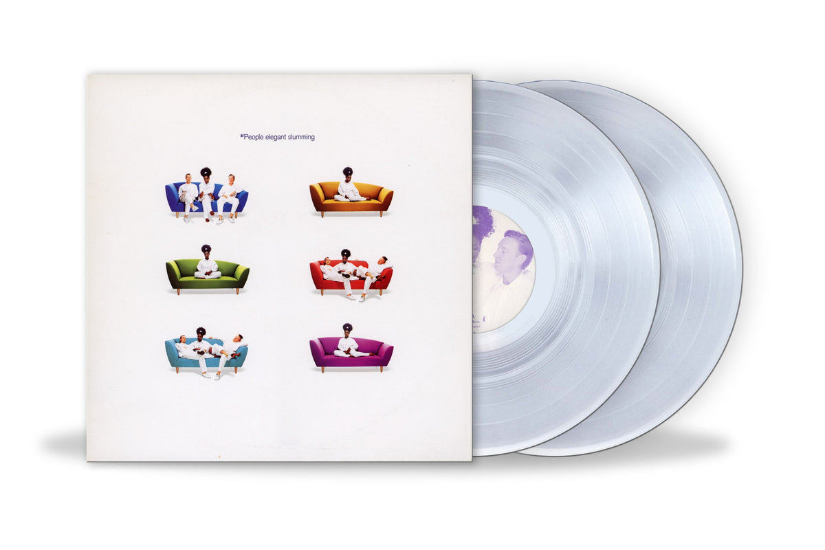 M People’s “Elegant Slumming” clear vinyl LP with illustrated cover.