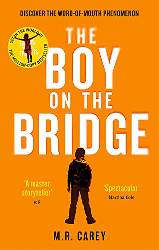 Book cover: orange background, silhouette of a boy, title "The Boy on the Bridge".