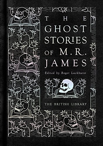 Black book cover with white line art of skulls on open books and flowers.
