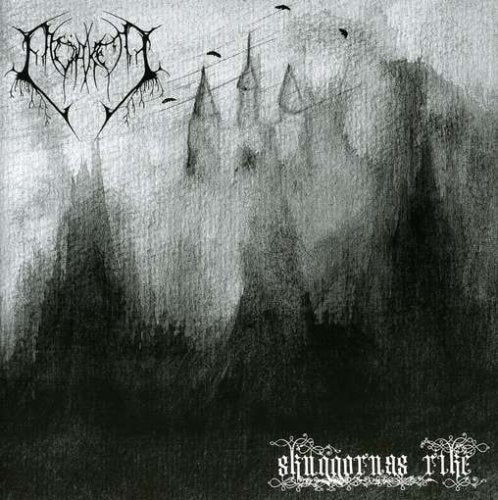 Black and white album cover with spiky mountains and dark, swirling clouds.