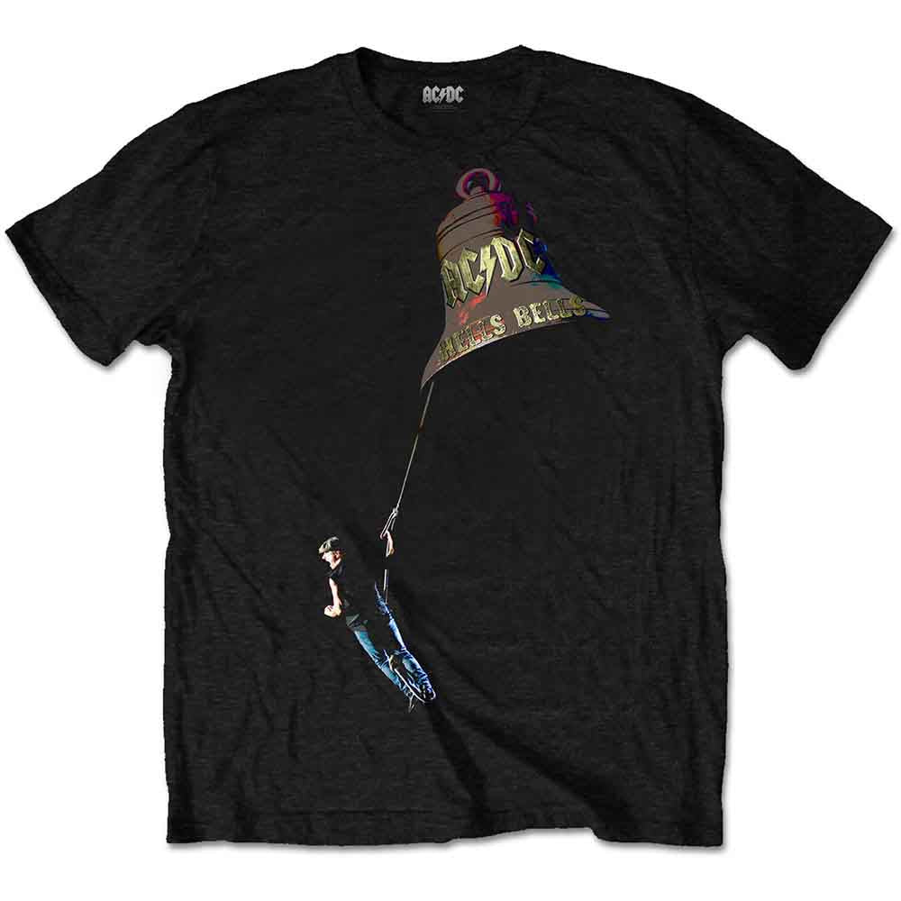 Black unisex t-shirt with a colorful bell and swing graphic print.